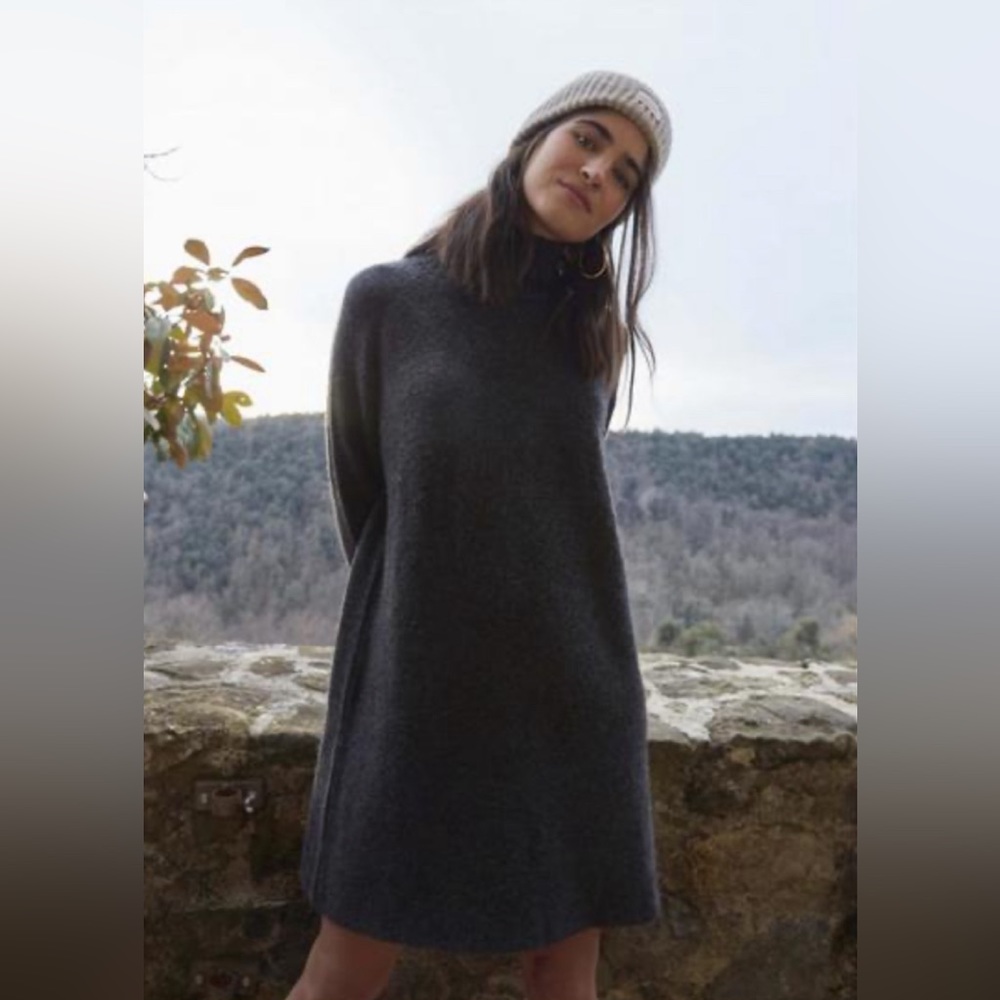 Mus & Bombon Wool Blend Long Sleeve Ribbed Mock Neck Sweater Dress S